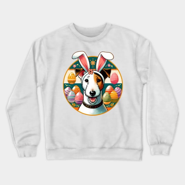 Smooth Fox Terrier Welcomes Easter with Bunny Ears Crewneck Sweatshirt by ArtRUs